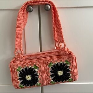 Handcrafted Crochet Floral Bag - Pink and Black